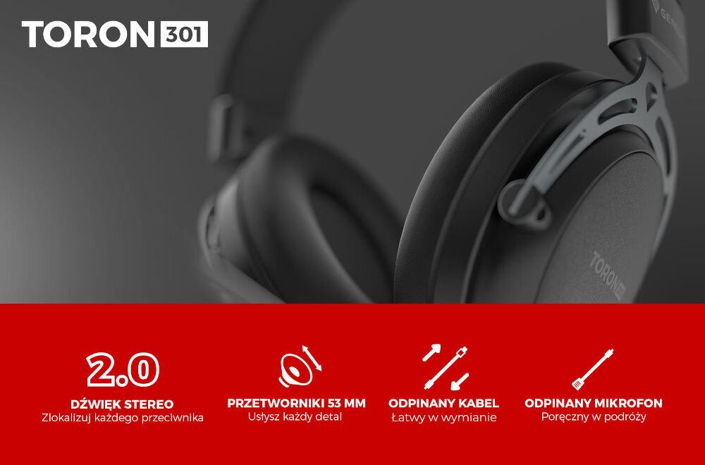 Słuchawki GENESIS Toron 301 niewielka waga, 53 mm przetworniki, toron 531