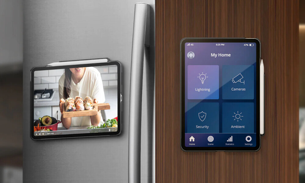 Etui UNIQ Rovus Magnetyczne mocowanie Wbudowana podstawka iPada poziomie lub pionie - etui z urządzeniem przyczepione na lodówce