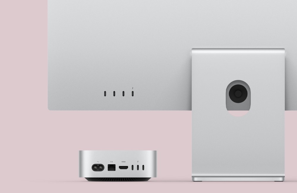 Komputer APPLE Mac Mini 2024 M4 16GB RAM 256GB SSD macOS komputer pokazany od tyłu z widocznymi złączami