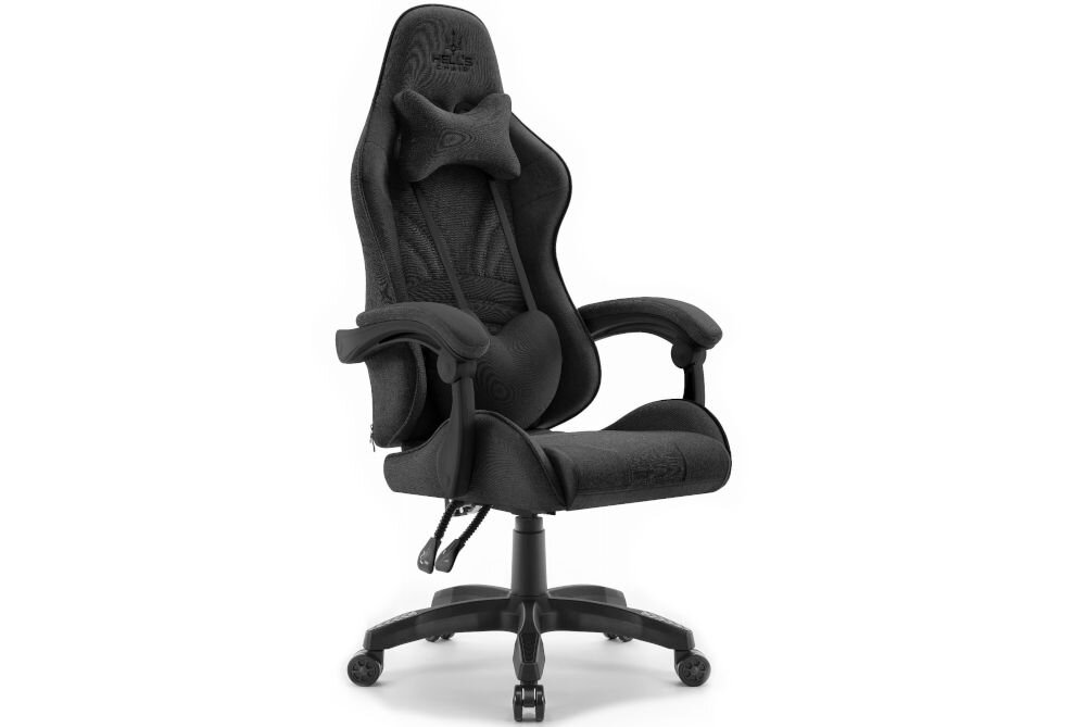 Fotel HELL'S CHAIR Rainbow 2.0 Czarny prezentacja fotela od przodu pod kątem na jasnym tle oryginalny design komfort elegancka forma