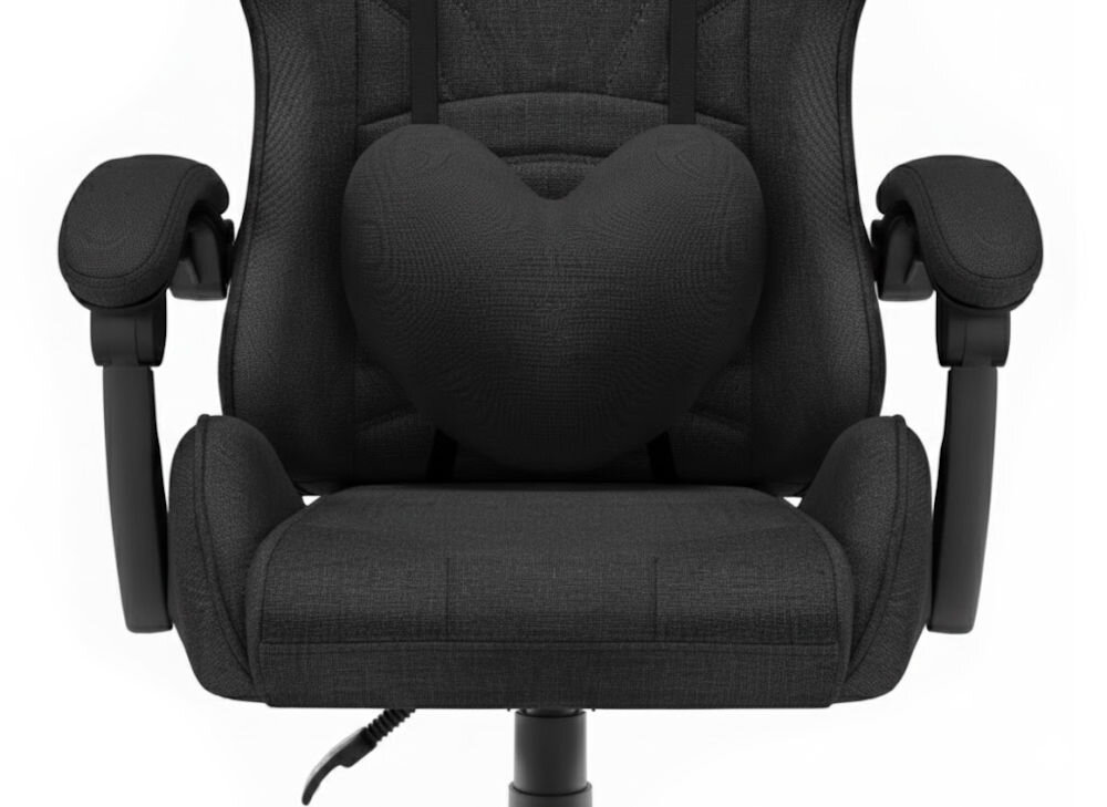 Fotel HELL'S CHAIR Rainbow 2.0 Czarny zbliżenie na siedzisko jasne tło dbałość o elementy trwała i oddychająca tkanina HD profilowana poduszka pod lędźwie tapicerowane podłokietniki