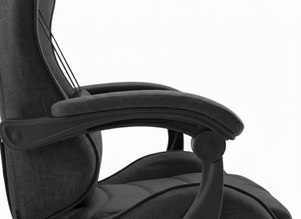Fotel HELL'S CHAIR Rainbow 2.0 Czarny zbliżenie na podłokietniki jasne tło miękkie wypełnienie solidne podparcie spójna stylistyka komfort przedramion