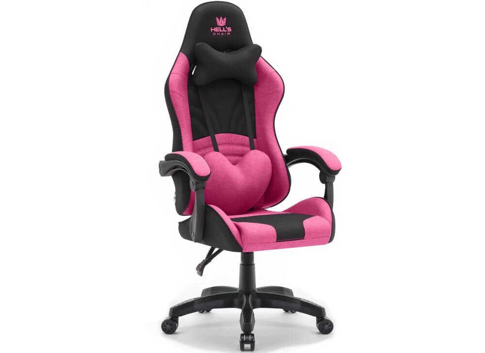 Fotel HELL'S CHAIR Rainbow 2.0 Różowo-Czarny prezentacja fotela od przodu pod kątem na jasnym tle wyróżniający się design komfort elegancka forma