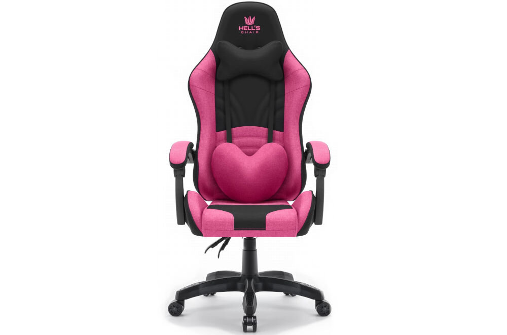Fotel HELL'S CHAIR Rainbow 2.0 Różowo-Czarny prezentacja fotela od przodu na jasnym tle solidna konstrukcja wypełnienie z termo-elastycznej pianki Free Air zimnej pianki CF sprzyja utrzymaniu prawidłowej postawy