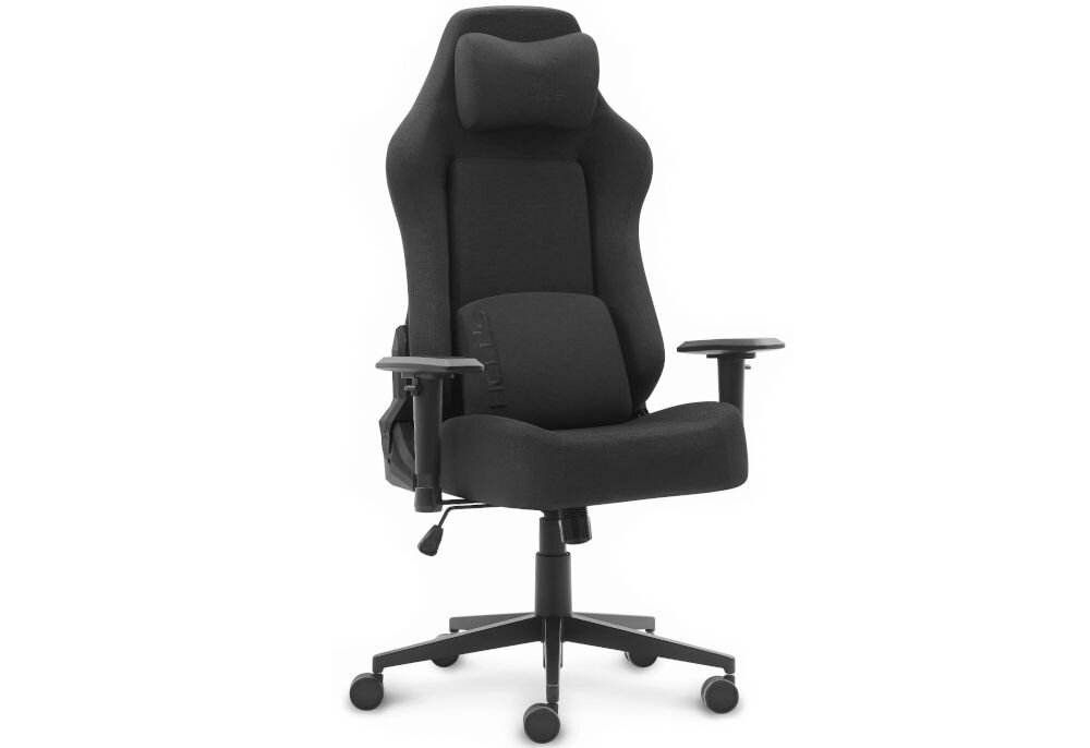 Fotel gamingowy HELL'S CHAIR HC 1009 Czarny prezentacja fotela od przodu pod kątem na jasnym tle dopracowany i subtelny design komfort elegancka forma regulowane podłokietniki