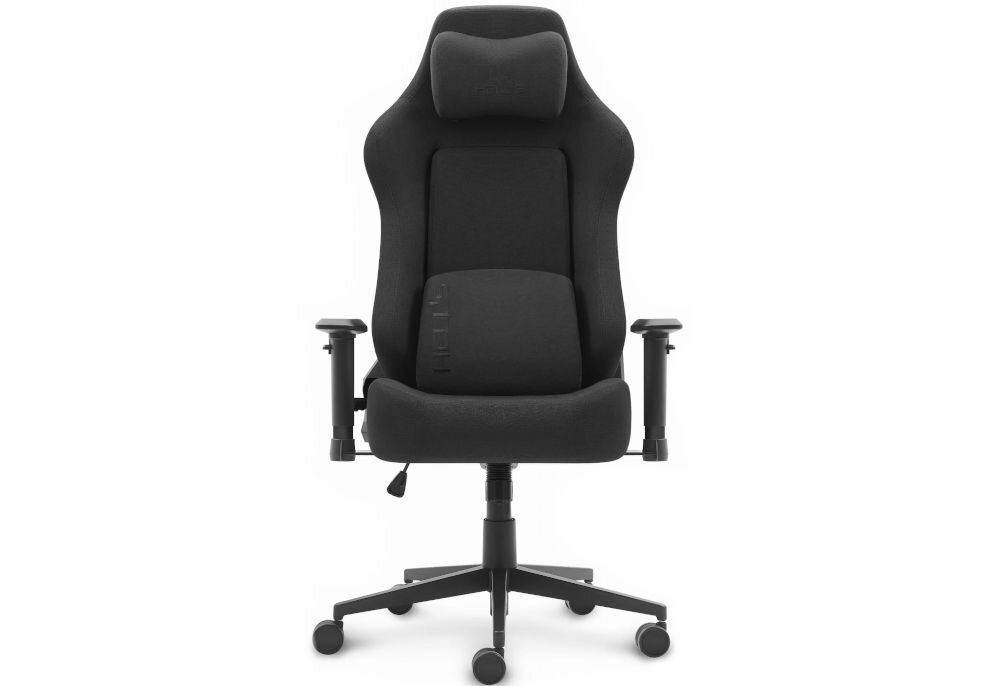 Fotel gamingowy HELL'S CHAIR HC 1009 Czarny prezentacja fotela od przodu na jasnym tle solidna konstrukcja wypełnienie z termo-elastycznej pianki Free Air zimnej pianki CF sprzyja utrzymaniu prawidłowej postawy