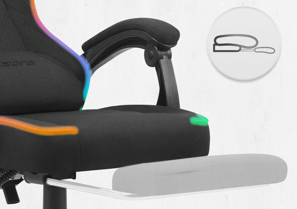 Fotel Cabro C502 LED Czarny zbliżenie na wysuwany podnóżek jasne tło ikona fotel gamingowy z wysuwanym podnóżkiem do odpoczynku
