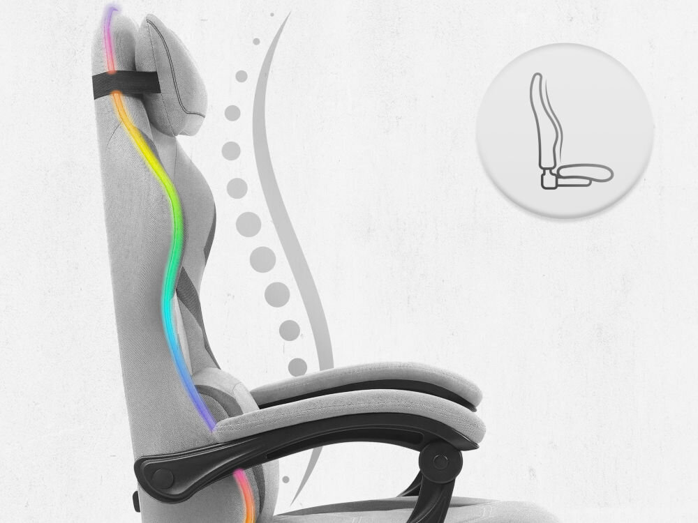 Fotel CABRO C502 LED Szary Profil fotela z ikoną prezentującą ergonomiczny kształt oparcia dopasowany do naturalnej krzywizny kręgosłupa ergonomiczny fotel gamingowy do pracy i grania