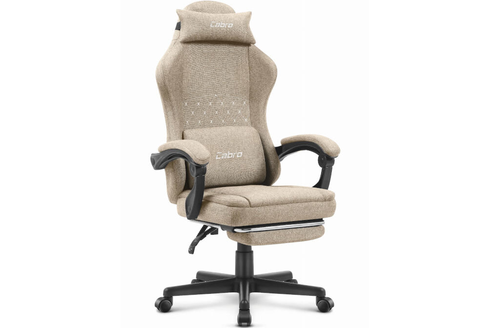 Fotel CABRO C503 Beżowy prezentacja fotela na jasnym tle od przodu pod kątem fotel gamingowy z dopasowanymi wymiarami do biurka