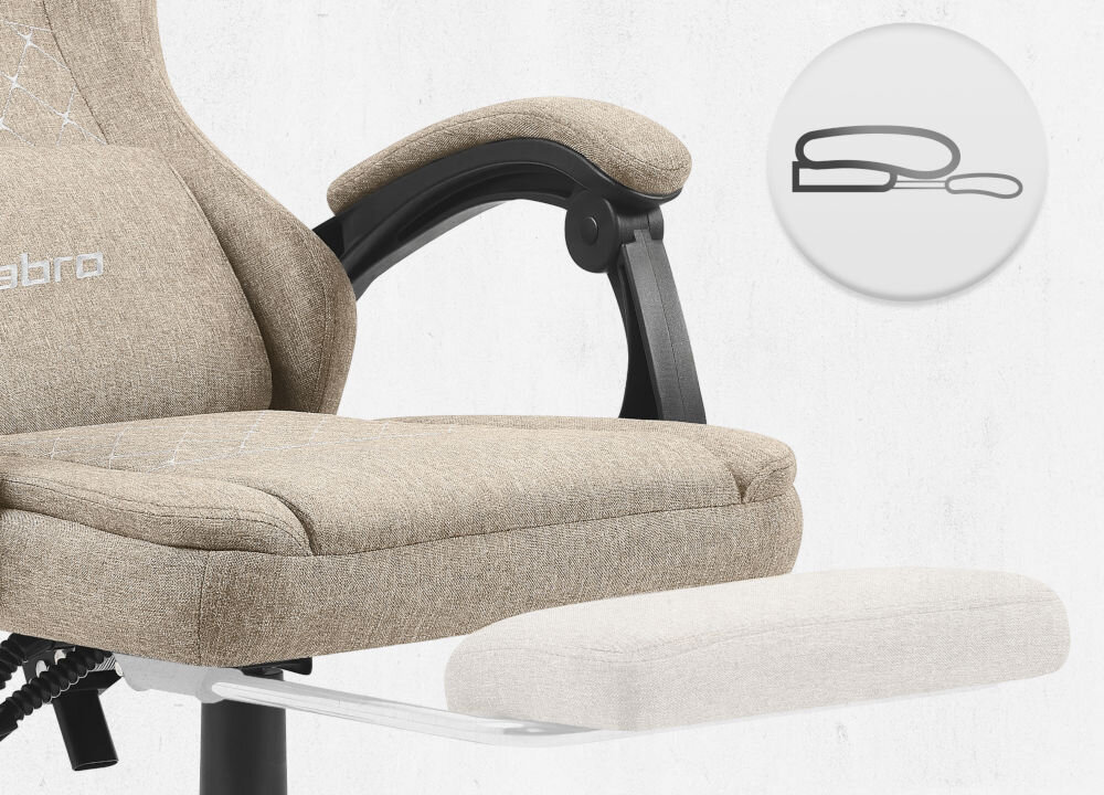 Fotel CABRO C503 Beżowy zbliżenie na wysuwany podnóżek jasne tło ikona fotel gamingowy z wysuwanym podnóżkiem do odpoczynku