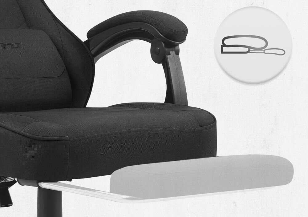 Fotel gamingowy CABRO C504 Czarny  zbliżenie na wysuwany podnóżek jasne tło ikona fotel gamingowy z wysuwanym podnóżkiem do odpoczynku