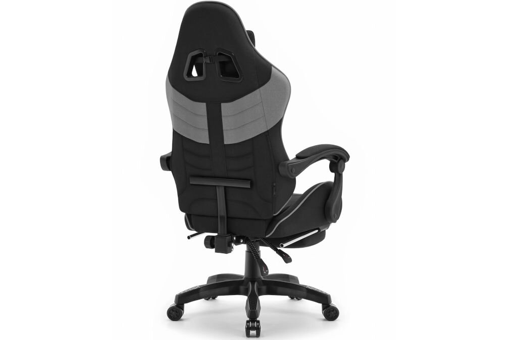 Fotel CABRO C501 Czarno-Szary prezentacja fotela na jasnym tle od tyłu pod kątem fotel gamingowy z dopasowanymi wymiarami do biurka