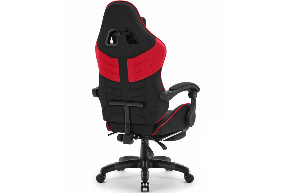 Fotel CABRO C501 Czerwony prezentacja fotela na jasnym tle od tyłu pod kątem fotel gamingowy z dopasowanymi wymiarami do biurka