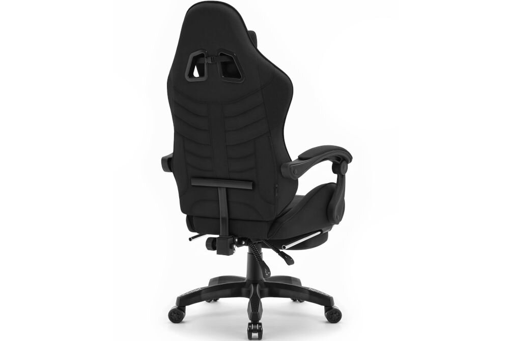 Fotel CABRO C501 Czarny prezentacja fotela na jasnym tle od tyłu pod kątem fotel gamingowy z dopasowanymi wymiarami do biurka