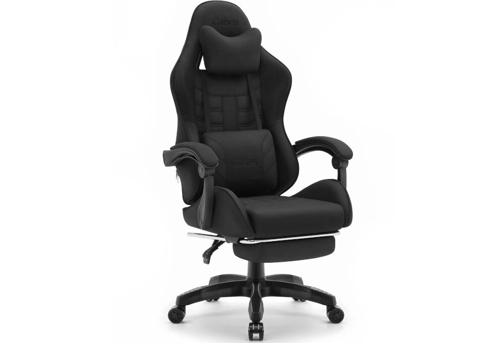 Fotel CABRO C501 Czarny prezentacja fotela na białym tle od przodu pod kątem fotel gamingowy do biura i pokoju gracza