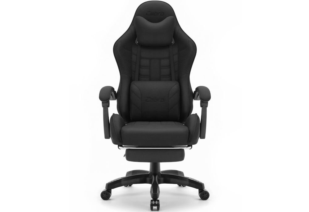 Fotel CABRO C501 Czarny prezentacja fotela na białym tle od przodu fotel gamingowy z oddychającą tapicerką z tkaniny