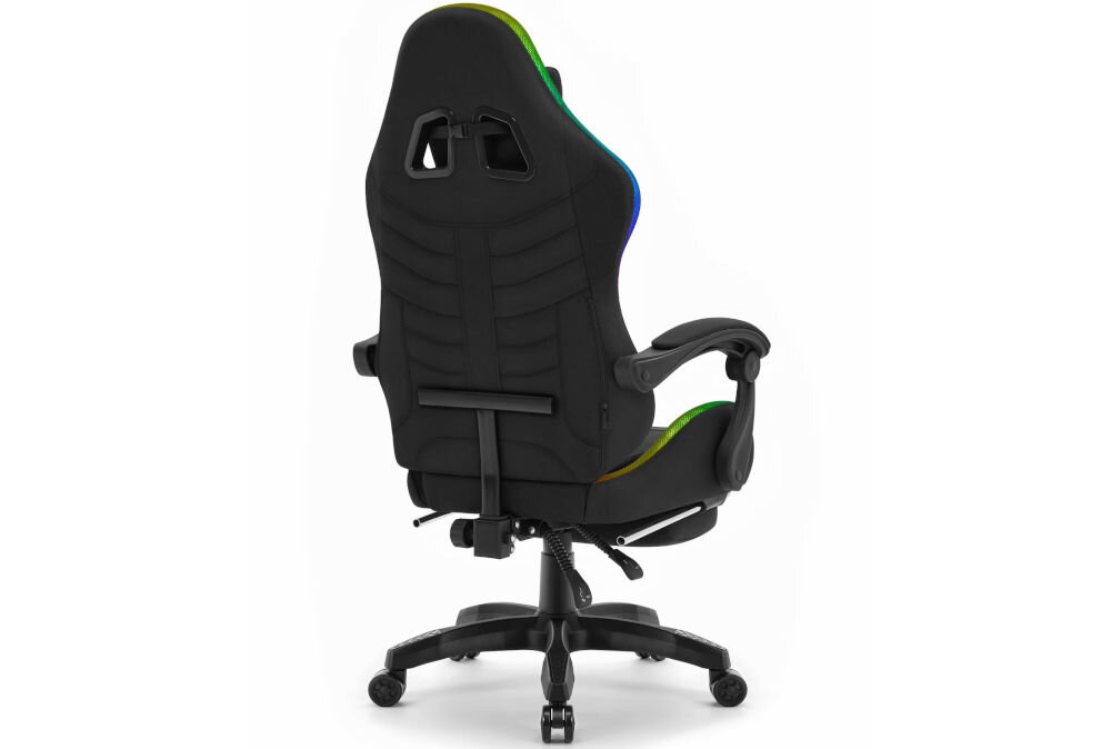 Fotel CABRO C501 LED Czarny prezentacja fotela na jasnym tle od tyłu pod kątem fotel gamingowy z dopasowanymi wymiarami do biurka