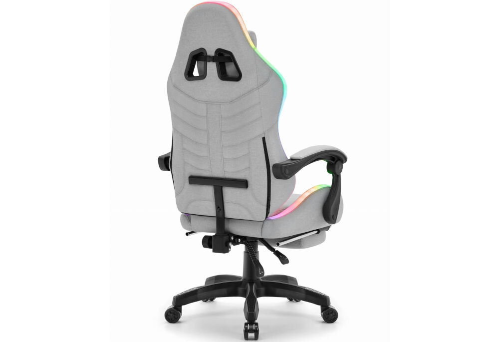 Fotel CABRO C501 LED Szary prezentacja fotela na jasnym tle od tyłu pod kątem fotel gamingowy z dopasowanymi wymiarami do biurka