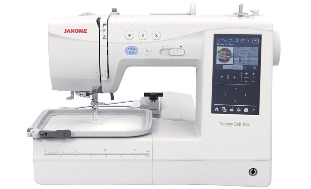 Maszyno-hafciarka JANOME MC1000 6-stopniowa reglacja stopki, równomierne przesuwanie tkaniny, równe przeszycia