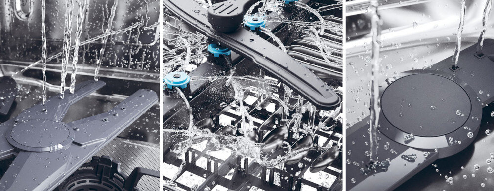 ZMYWARKA HAIER XS 4A4M4PB obrotowe ramiona spryskujące moc wydajność H-Spray Cutlery Shine Plus