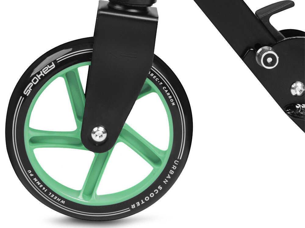 Hulajnoga SPOKEY Notus Czarny dwa kola z materialu PU twardosc 82A w rozmiarze 145 mm nie wymagaja pompowania wysokiej jakosci lozyska ABEC-7 Carbon plynnosc ruchu