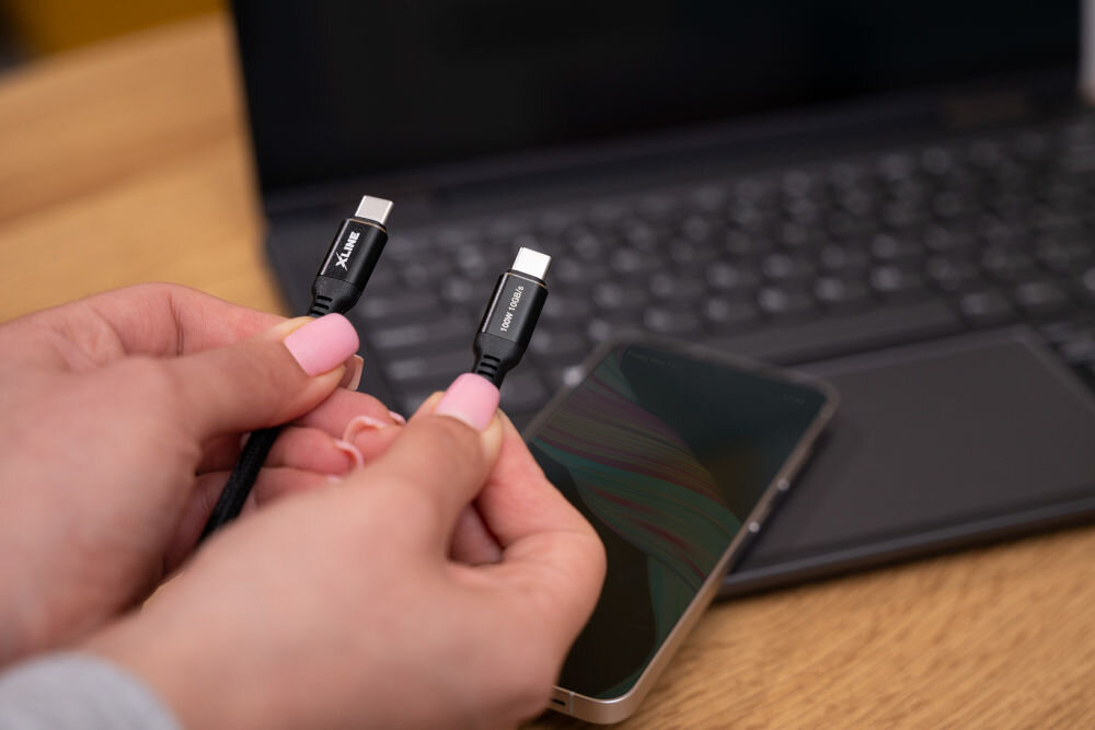 Kabel USB Typ-C - USB Typ-C XLINE 100W 1m Czarny 5A 10 gb/s