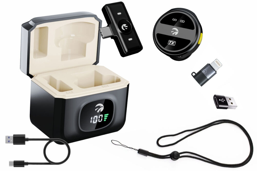 Mikrofon HAWK HW-MIC101 prezentacja mikrofonu i akcesoriów w zestawie na białym tle