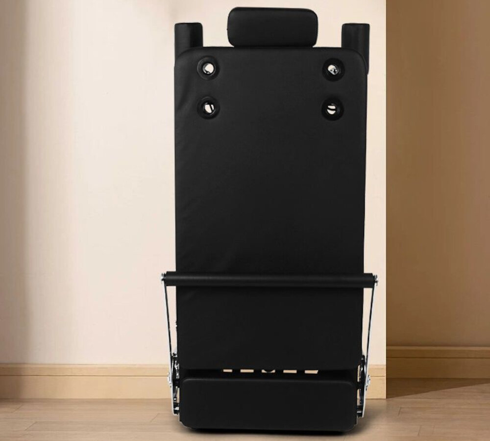 Reformer do pilatesu EXTRALINK Lifestyle PB1001 Czarny złożony reformer ustawiony w pomieszczeniu pod ścianą umożliwia wykonywanie szerokiego zakresu ćwiczeń siła elastyczność, stabilność i równowaga długość przesuwu do 730 mm można poprawić postawę wzmocnić mięśnie głębokie zwiększyć kontrolę nad ruchem