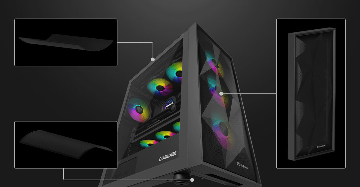 Genesis Diaxid 605 magnetycznym filtrom górze i spodzie wilgotną ściereczką przedni panel mesh gęstą siatką o oczkach ok. 0,8 mm - osłony przeciwkurzowe