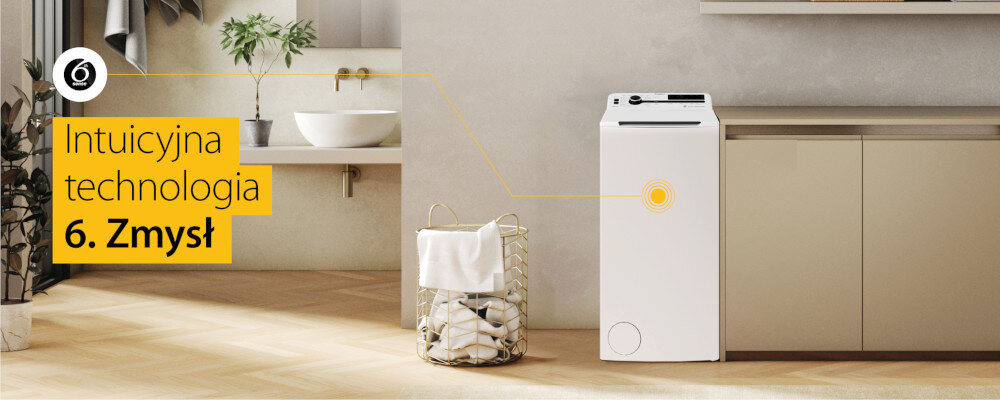 PRALKA WHIRLPOOL MTDLR 65261BS wizualizacja łazienka kosz na pranie jasne wnętrze oznaczenie punkt Intuicyjna technologia 6. Zmysł automatyczne rozpoznawanie waga rodzaj czas oszczędność detergentu wygoda