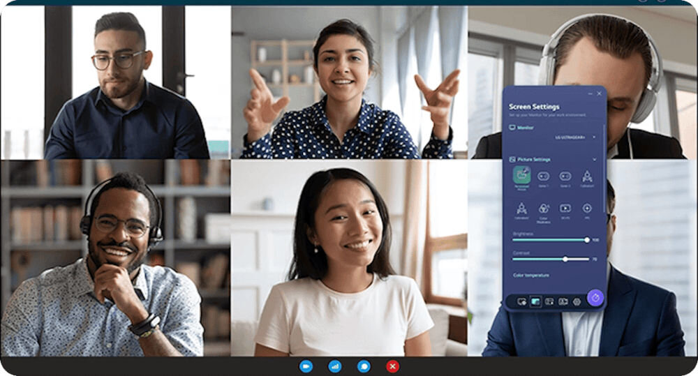 Monitor LG UltraGear 27G810A-B.AEU 27 cali 3840x2160px IPS 180Hz 1 ms [GTG] pokazane okno z rozmową wideo otwarte okno LG Switch zmiana parametrów własny układ ekranu dopasowanie jasności zarządzanie oknami