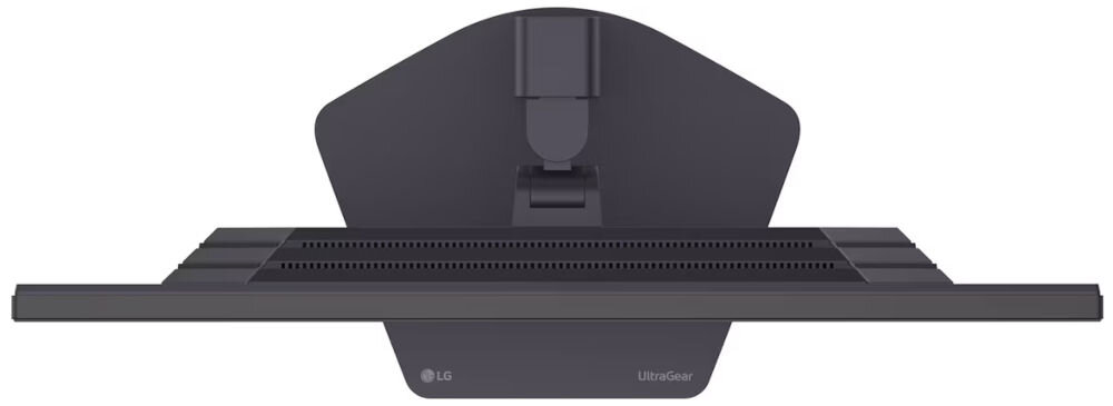 Monitor LG UltraGear 27G810A-B.AEU 27 cali 3840x2160px IPS 180Hz 1 ms [GTG]  prezentacja monitora od góry białe tło bezramkowa konstrukcja regulacja pochylenia, obrotu, wysokości, pivot, ergonomia, komfort pracy