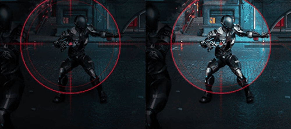 Monitor LG UltraGear 27G810A-B.AEU 27 cali 3840x2160px IPS 180Hz 1 ms [GTG] prezentacja działania stabilizatora czerni podczas gry strzelanki stabilizator czerni dostrzeżenie detali w ciemnych obszarach