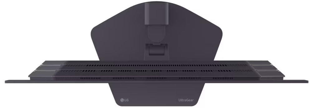 Monitor LG UltraGear 27GX704A-B.AEU 26.5 cala 2560x1440px 240Hz 0.03 [GTG]  prezentacja monitora od góry białe tło bezramkowa konstrukcja regulacja pochylenia, obrotu, wysokości, pivot, ergonomia, komfort pracy