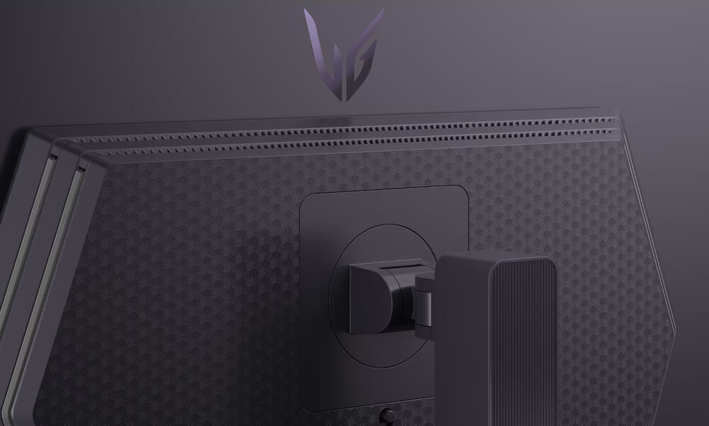 Monitor LG UltraGear 27GX704A-B.AEU 26.5 cala 2560x1440px 240Hz 0.03 [GTG] zbliżenie na tył monitora VESA 100 mm łatwe stabilne przymocowanie oszczędność miejsca uchwyt biurkowy VESA zwiększa powierzchnię roboczą dopasowanie ustawienia ekranu organizacja pracy