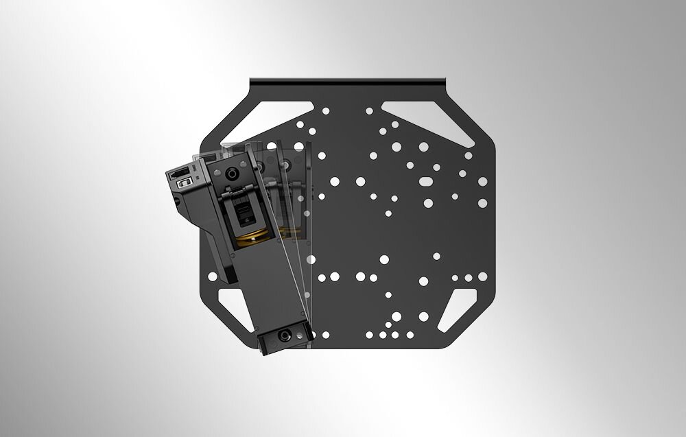Uniwersalna płyta montażowa MOZA Racing RS089 Widok z góry na płytę montażową Moza Racing zachowanie porządku symetryczna konstrukcja wybór strony montażu