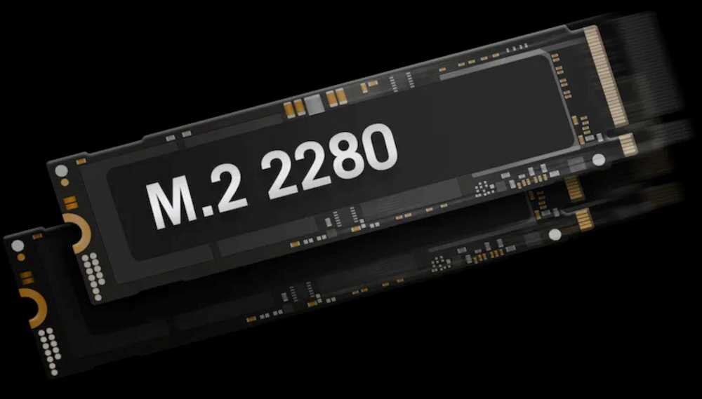 Dysk M.2 2280 SSD pokazany na ciemnym tle ilustruje szybkie magazynowanie danych w laptopie ASUS TUF Gaming – SSD NVMe PCIe Gen 4 512 GB z pustym drugim gniazdem M.2 do samodzielnej rozbudowy bez wizyty w serwisie