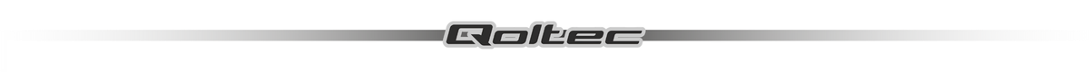 Logo z napisem \'Qoltec\' na tle z gradientem od ciemnoszarego do białego.