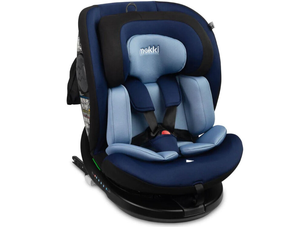 Fotelik samochodowy CARETERO Mokki I-Size 40-150 cm (0-36 kg) Czarno-niebieski fotelik na białym tle widoczny od przodu pod skosem bezpieczeństwo wygodna podróż fotelik na długie lata