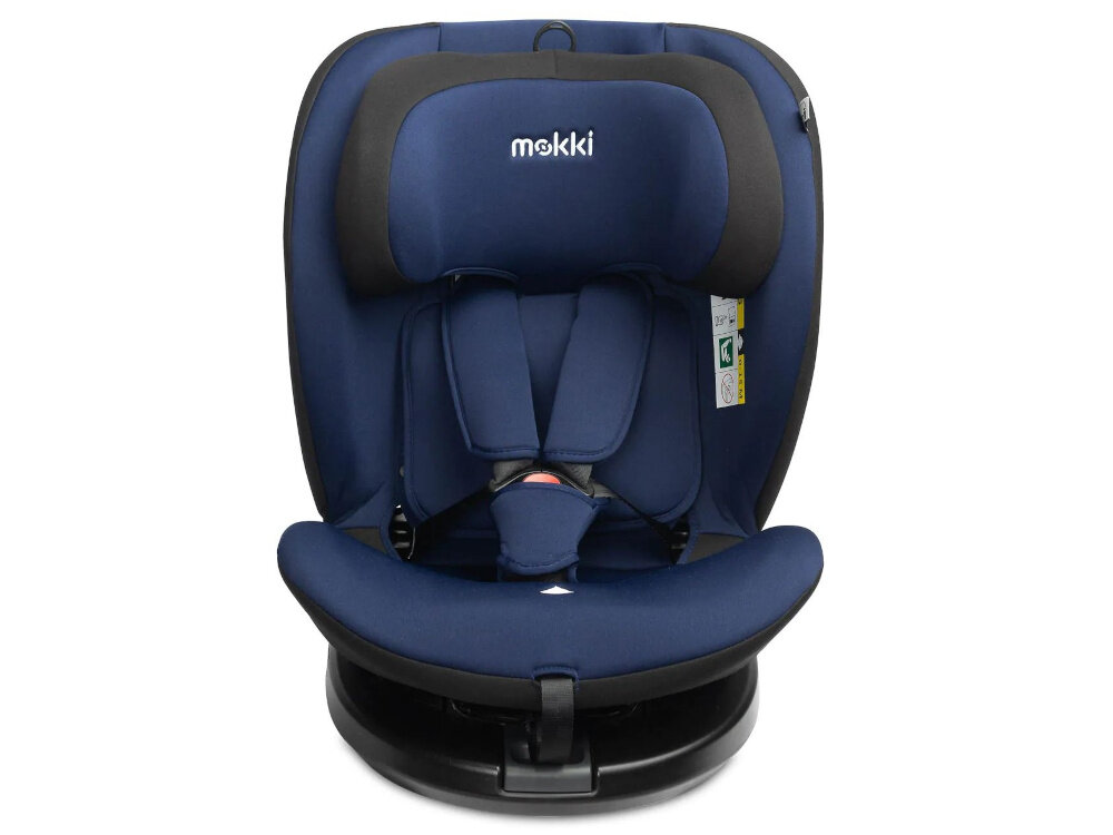 Fotelik samochodowy CARETERO Mokki I-Size 40-150 cm (0-36 kg) Czarno-niebieski fotelik na białym tle widoczny od przodu bez wkładki tapicerkę można odkurzać na co dzień prać w pralce w 30°C łatwe czyszczenie higieniczne środowisko przyjemny wygląd fotelika