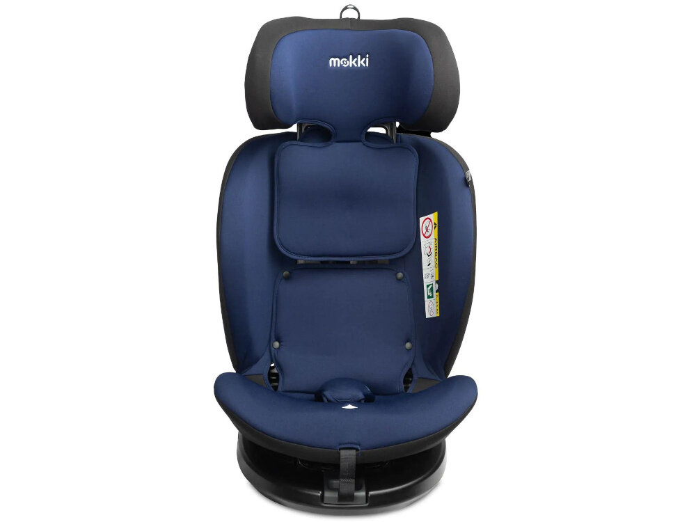 Fotelik samochodowy CARETERO Mokki I-Size 40-150 cm (0-36 kg) Czarno-niebieski fotelik na białym tle widoczny od przodu fotelik bez wkładki system regulacji zagłówka oparcia pasów działa w sposób zintegrowany siedmiostopniowa regulacja zagłówka w zakresie od 60 do 79 cm personalizacja ustawień fotelik rośnie razem z maluchem 4-stopniowa regulacja oparcia wygodna pozycja