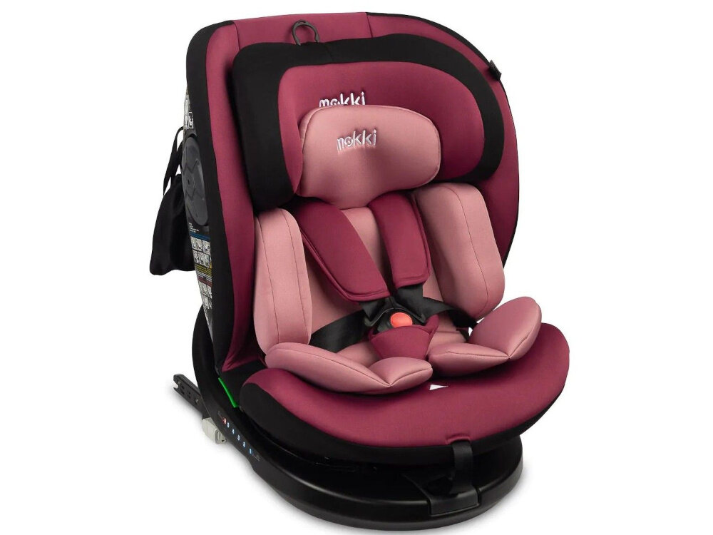 Fotelik samochodowy CARETERO Mokki I-Size 40-150 cm (0-36 kg) Czarno-różowy fotelik na białym tle widoczny od przodu pod skosem bezpieczeństwo wygodna podróż fotelik na długie lata