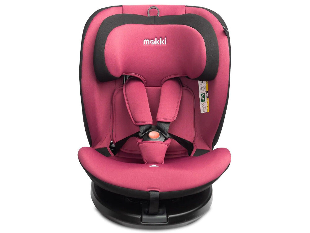 Fotelik samochodowy CARETERO Mokki I-Size 40-150 cm (0-36 kg) Czarno-różowy fotelik na białym tle widoczny od przodu bez wkładki tapicerkę można odkurzać na co dzień prać w pralce w 30°C łatwe czyszczenie higieniczne środowisko przyjemny wygląd fotelika