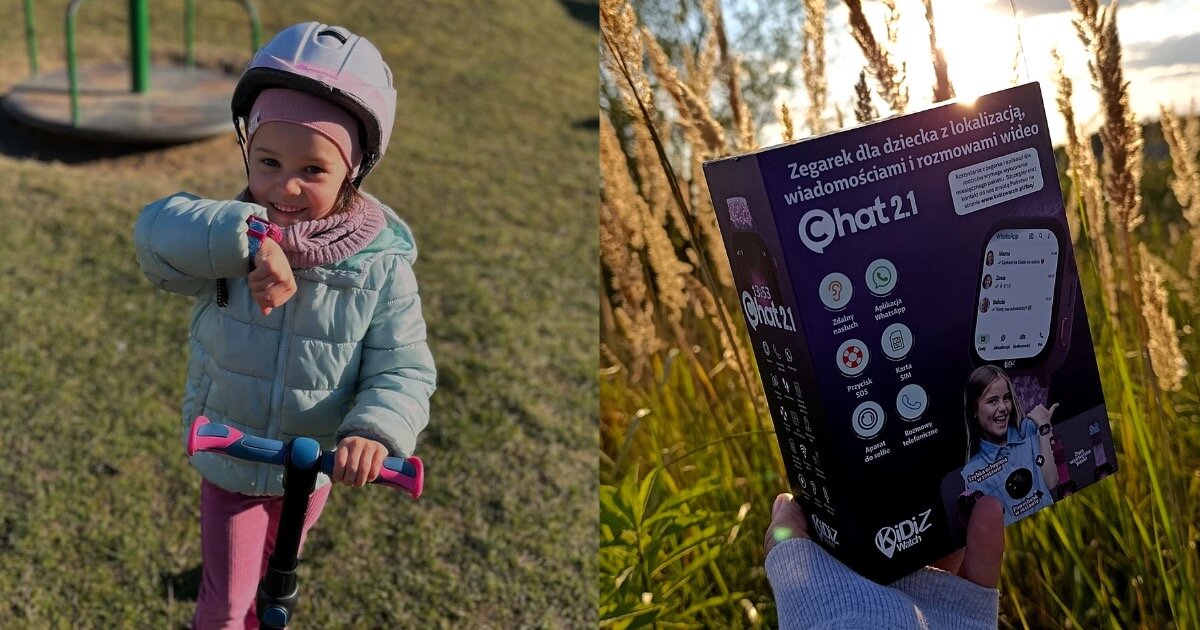 Smartwatch KiDiZ Watch Chat 2.1 podłączony do ładowania przez powerbank. Na ekranie widoczne logo KiDiZ Watch, obok na ekranie pokazany stan baterii.