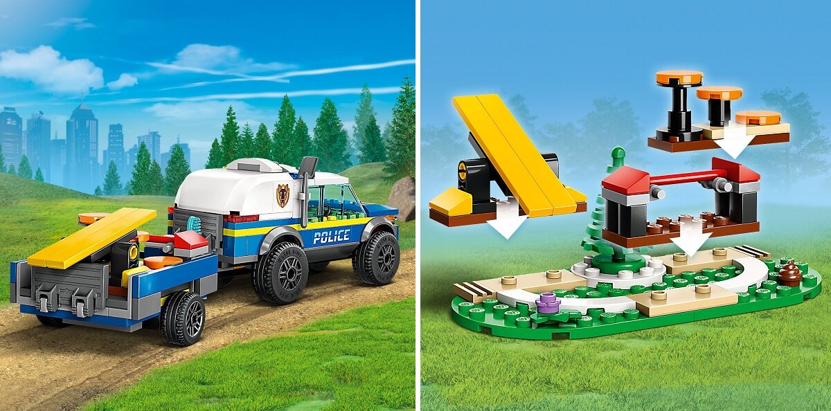 LEGO City Szkolenie psów policyjnych w terenie 60369 dziecko kreatywność zabawa nauka rozwój klocki figurki minifigurki jakość tradycja konstrukcja nauka wyobraźnia role jakość bezpieczeństwo wyobraźnia budowanie pasja hobby funkcje instrukcja aplikacja LEGO Builder