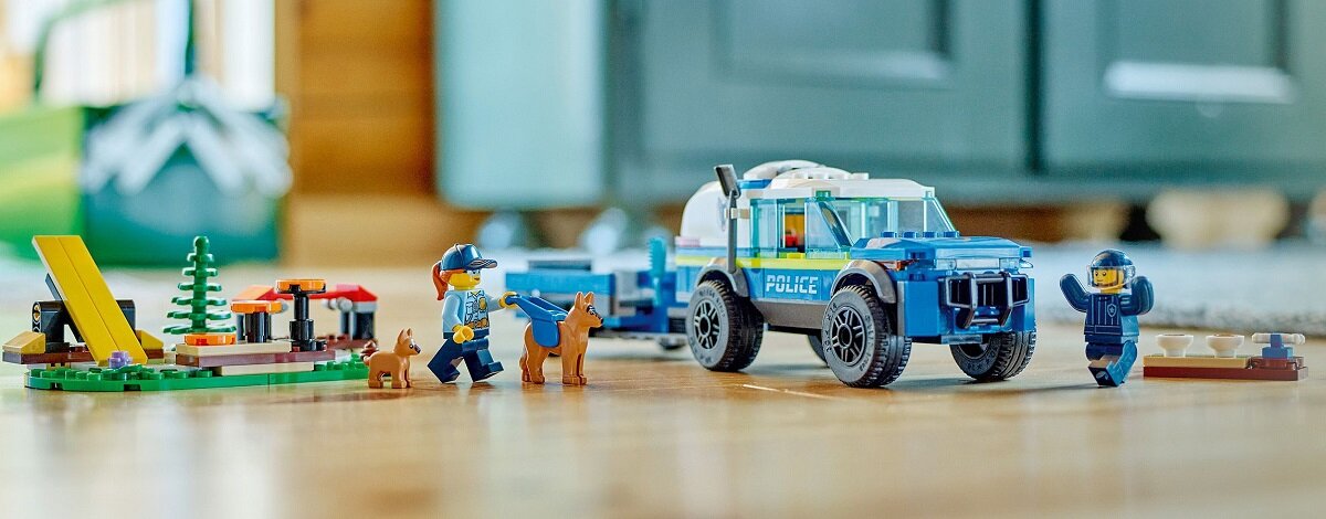 LEGO City Szkolenie psów policyjnych w terenie 60369 dziecko kreatywność zabawa nauka rozwój klocki figurki minifigurki jakość tradycja konstrukcja nauka wyobraźnia role jakość bezpieczeństwo wyobraźnia budowanie pasja hobby funkcje instrukcja aplikacja LEGO Builder