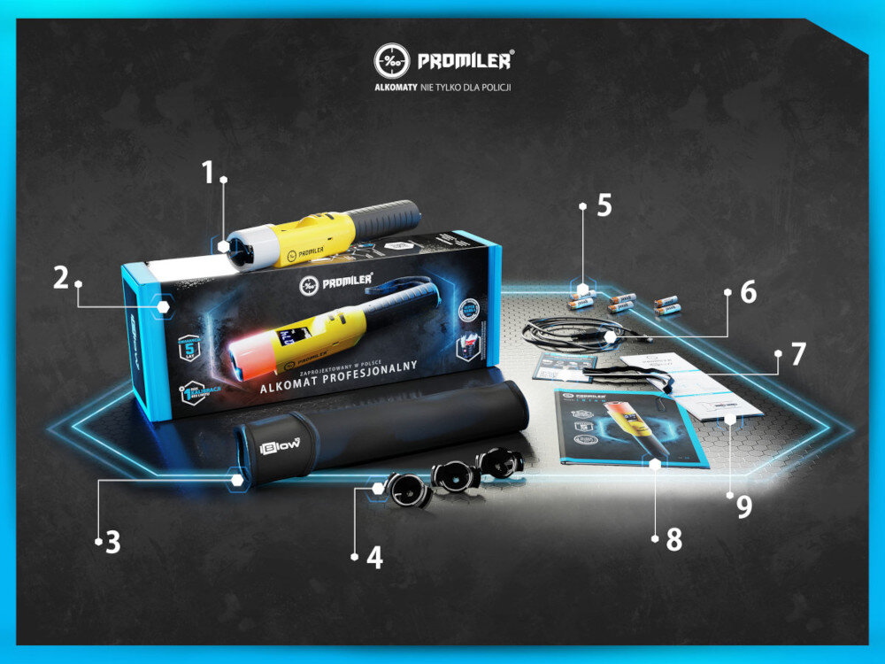 Alkomat PROMILER iBlow zawartosc zestawu