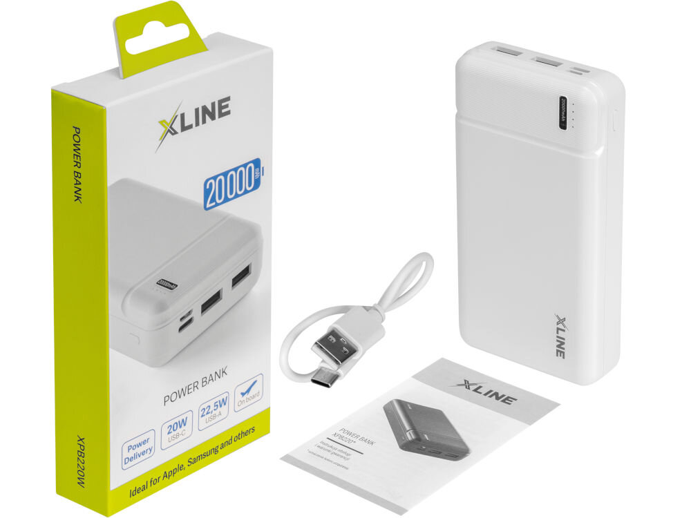 Powerbank XLINE XPB220W 20000 mAh Biały elementy zestaw