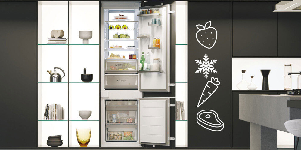 LODÓWKA HAIER HBW7519DT otwarta ikony owoce mrożonki szybkie mrożenie zamrażanie chłodzenie funkcje super cool super Freeze przyspieszone chłodzenie duża ilość produktów