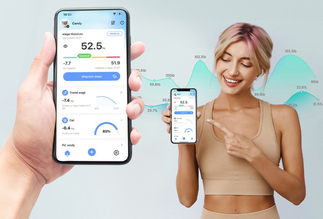 Waga łazienkowa EXTRALINK Plus+ na wyciągnięcie ręki Funkcja zapisu wyników Śledzenie postępów jest proste i motywujące kontrola